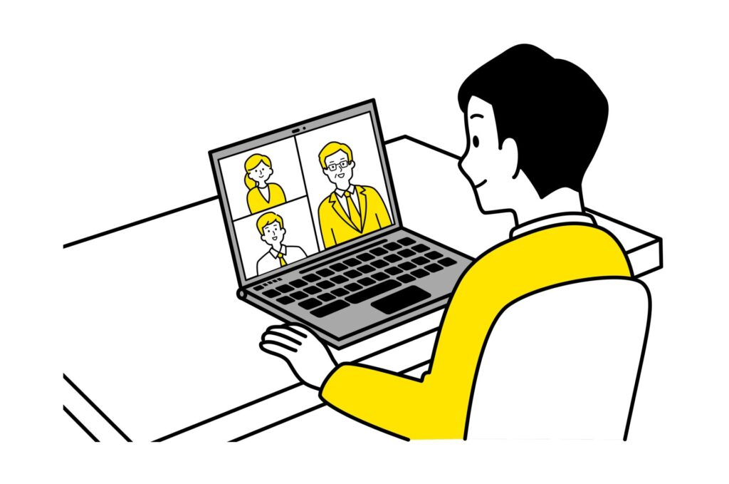 オンラインで会話をしている様子のイラスト画像