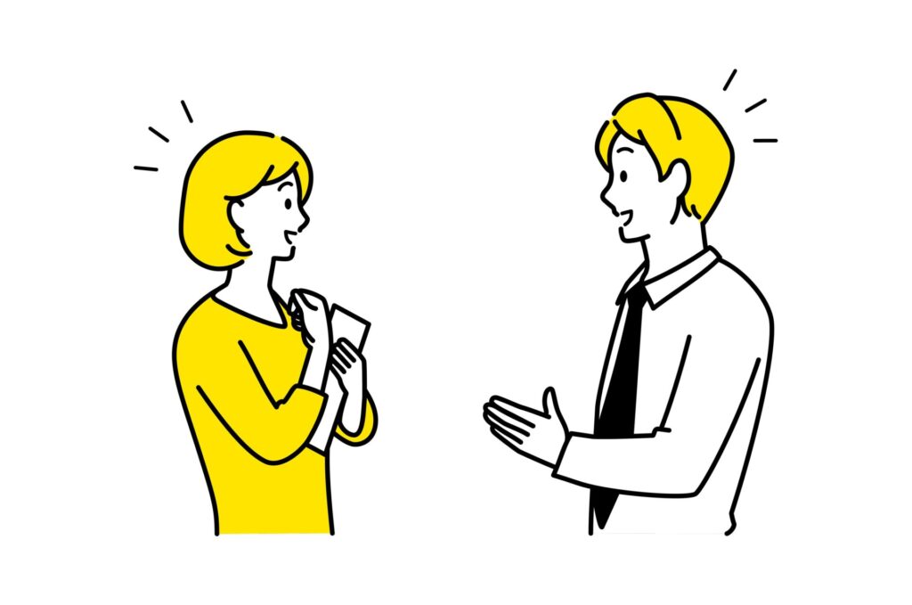 向かい合って話している女性と男性のイラスト画像