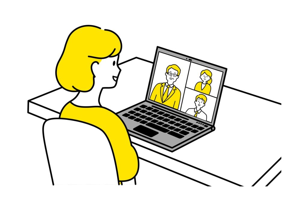 オンラインで会話をしている様子のイラスト画像