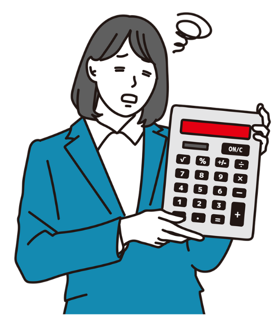 電卓を持って困っている女性